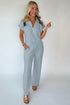 Solid Half Zip Polo Wide Leg Pant Set