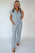 Solid Half Zip Polo Wide Leg Pant Set