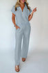 Solid Half Zip Polo Wide Leg Pant Set