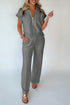 Solid Half Zip Polo Wide Leg Pant Set