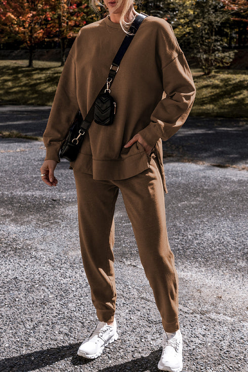 Solid High Low Pullover Skinny Pant Set