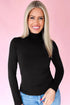 Solid High Neck Slim Stretch Long Sleeve Top