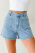 Solid High Rise Patch Pocket Denim Shorts