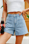 Solid High Rise Patch Pocket Denim Shorts