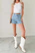 Solid High Rise Patch Pocket Denim Shorts