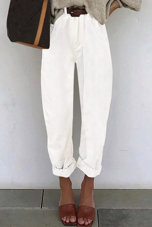 Solid High Waist Casual Pants