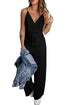 Solid High Waist Drawstring Spaghetti Strap Wide Leg Jumpsuit