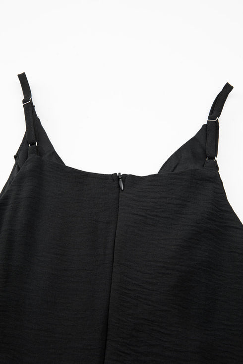 Solid High Waist Drawstring Spaghetti Strap Wide Leg Jumpsuit