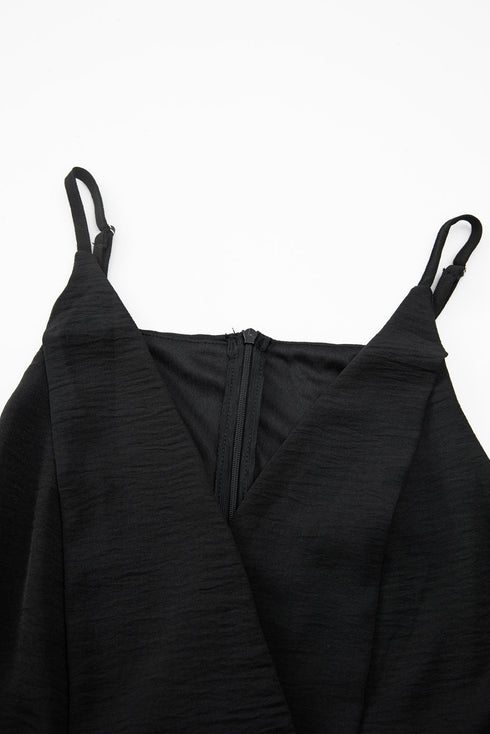 Solid High Waist Drawstring Spaghetti Strap Wide Leg Jumpsuit