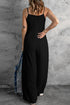 Solid High Waist Drawstring Spaghetti Strap Wide Leg Jumpsuit