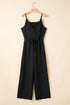 Solid High Waist Drawstring Spaghetti Strap Wide Leg Jumpsuit