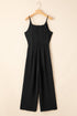 Solid High Waist Drawstring Spaghetti Strap Wide Leg Jumpsuit