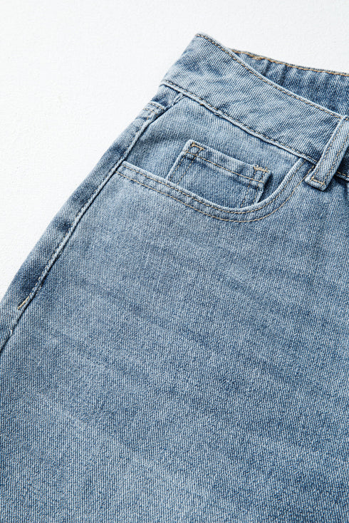 Solid High Waist Embroidered Cropped Wide Leg Jeans
