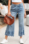 Solid High Waist Embroidered Cropped Wide Leg Jeans