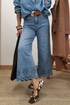 Solid High Waist Embroidered Cropped Wide Leg Jeans