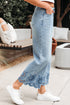 Solid High Waist Embroidered Cropped Wide Leg Jeans