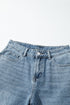 Solid High Waist Embroidered Cropped Wide Leg Jeans
