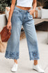 Solid High Waist Embroidered Cropped Wide Leg Jeans