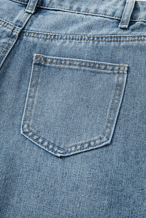 Solid High Waist Embroidered Cropped Wide Leg Jeans