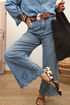 Solid High Waist Embroidered Cropped Wide Leg Jeans