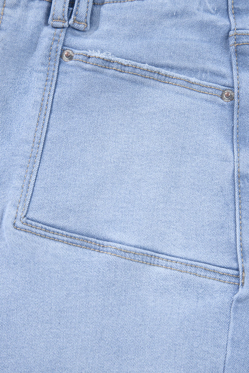 Solid High Waisted Loose Straight Leg Cropped Jeans