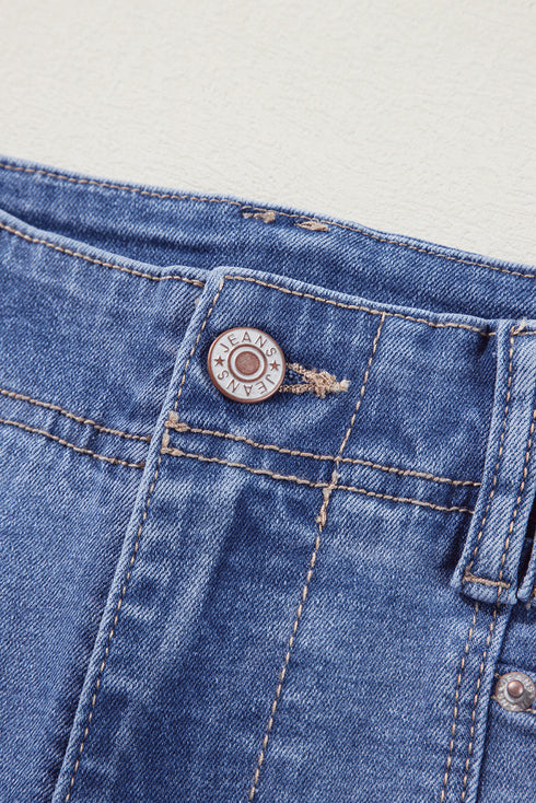 Solid High Waisted Loose Straight Leg Cropped Jeans