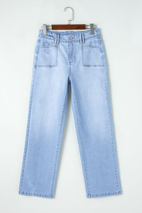 Solid High Waisted Loose Straight Leg Cropped Jeans