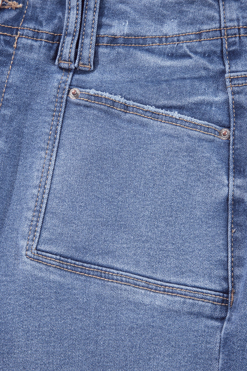 Solid High Waisted Loose Straight Leg Cropped Jeans