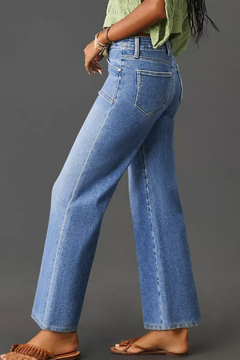 Solid High Waisted Loose Straight Leg Cropped Jeans