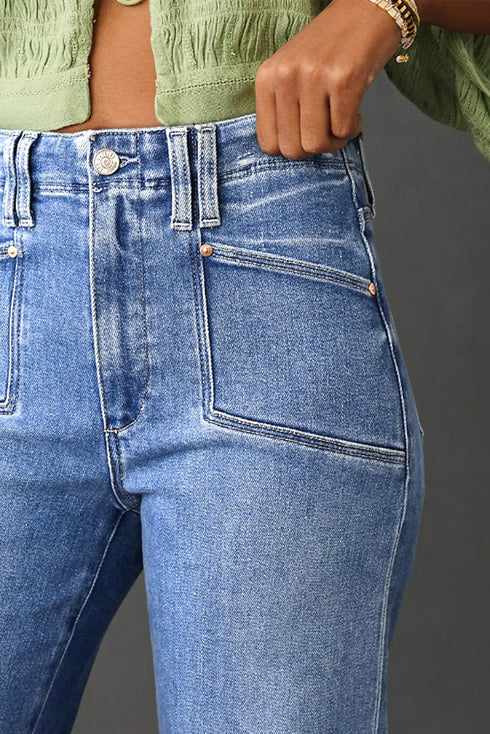 Solid High Waisted Loose Straight Leg Cropped Jeans