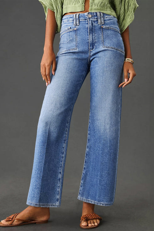 Solid High Waisted Loose Straight Leg Cropped Jeans