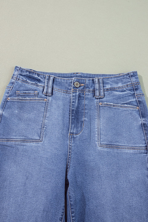 Solid High Waisted Loose Straight Leg Cropped Jeans