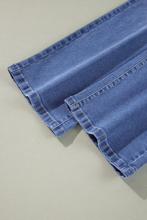 Solid High Waisted Loose Straight Leg Cropped Jeans