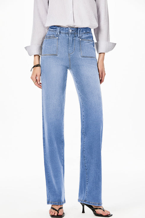 Solid High Waisted Loose Straight Leg Cropped Jeans