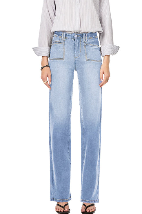 Solid High Waisted Loose Straight Leg Cropped Jeans