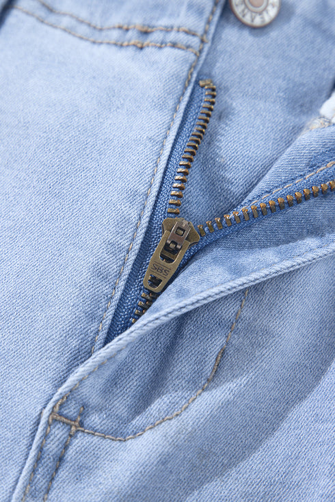 Solid High Waisted Loose Straight Leg Cropped Jeans