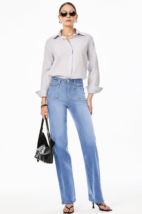 Solid High Waisted Loose Straight Leg Cropped Jeans