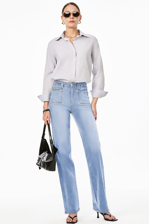 Solid High Waisted Loose Straight Leg Cropped Jeans