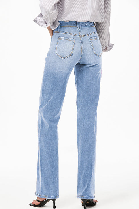Solid High Waisted Loose Straight Leg Cropped Jeans