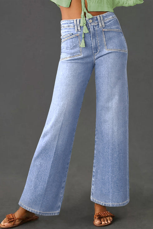 Solid High Waisted Loose Straight Leg Cropped Jeans