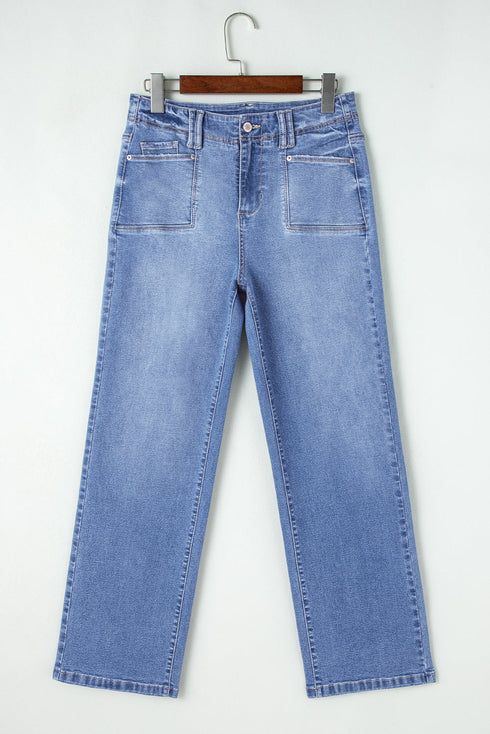 Solid High Waisted Loose Straight Leg Cropped Jeans