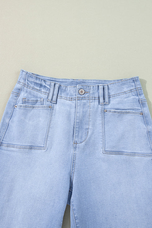 Solid High Waisted Loose Straight Leg Cropped Jeans