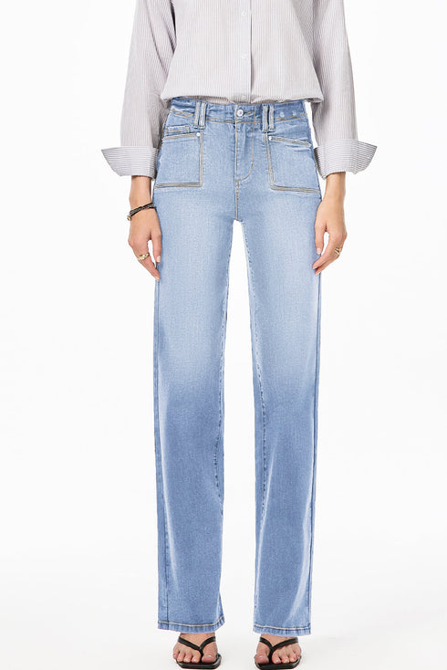 Solid High Waisted Loose Straight Leg Cropped Jeans