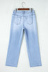 Solid High Waisted Loose Straight Leg Cropped Jeans