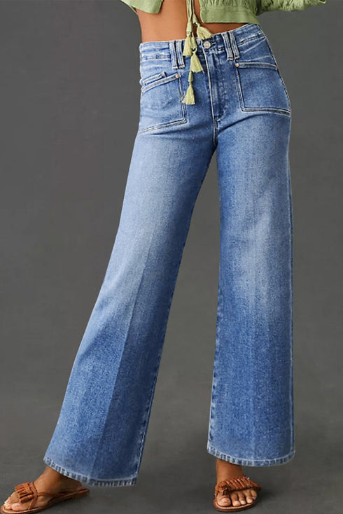 Solid High Waisted Loose Straight Leg Cropped Jeans