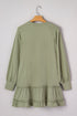 Solid Jacquard Patchwork Frilled Ruffled Long Sleeve Mini Dress
