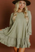 Solid Jacquard Patchwork Frilled Ruffled Long Sleeve Mini Dress