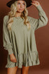 Solid Jacquard Patchwork Frilled Ruffled Long Sleeve Mini Dress