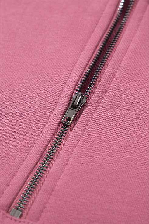 Solid Kangaroo Pocket Half Zipper Oversized Hoodie