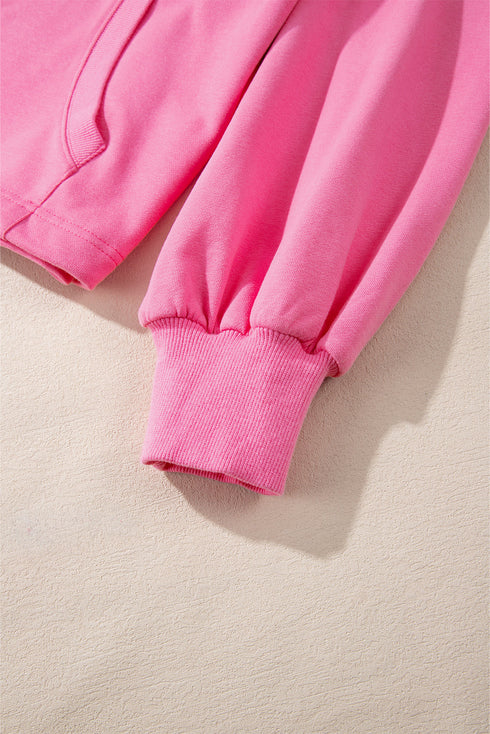 Solid Kangaroo Pocket Half Zipper Oversized Hoodie